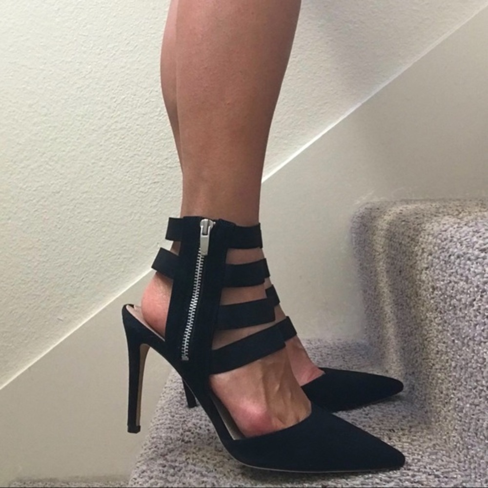 Via Spiga Damali Black Suede Pointy Toe Cage Heels, size 8.5 - Picture 6 of 9